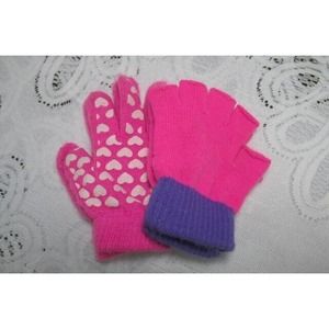 Girls Heart & Fingerless Gloves Winter Set